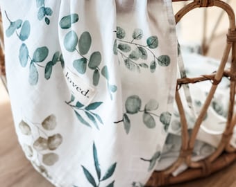 Muslin cloth fine branches, light muslin blanket, nursing cloth, swaddle blanket 120 x 120 cm branches eucalyptus