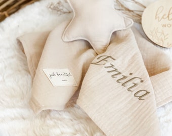 Comforter with NAME - gift for a birth - beige