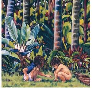 Edge of the Gulch Notizkarten-Set - Kinder in Hawaiianische tropische Szene