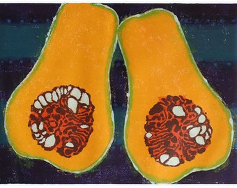 ORIGINS of the WORLD (Butternut squash). Cheerful giclée reproduction of original monotype print