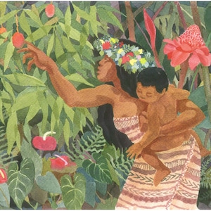 Mango Madonna - Hawaiian tropical scene - giclee print of watercolor painting by Eve Furchgott