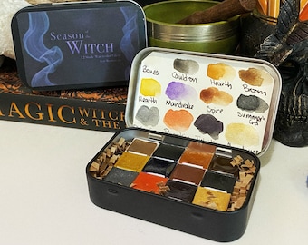 Season of the Witch Paint Palette - Set of 12 Watercolors - Handmade Vegan Watercolors - Mica Watercolors - Paint Set - Handmade Paint