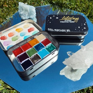 Astrology Watercolor Paint Palette - Set of 12 Watercolors - Handmade Vegan Watercolors - Astrological Signs - Paint Set - Handmade Paint