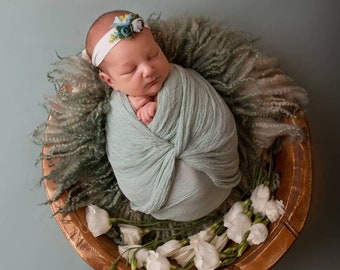 Dispatches from USA / MIST baby newborn photo prop wrap / Plant dyed eco-friendly cotton blanket / Hand dyed baby basket filler