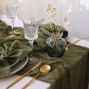 Cheesecloth table runner / Romantic wedding decorations / Olive table runner / Wedding cake table decor / Altar cloth / Cloth napkins image 1