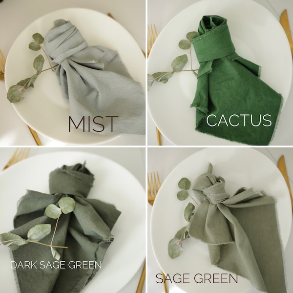 Green linen napkins / Washed linen napkins / Rental friendly / Easter napkins / Everyday cloth napkins / Unpaper napkins