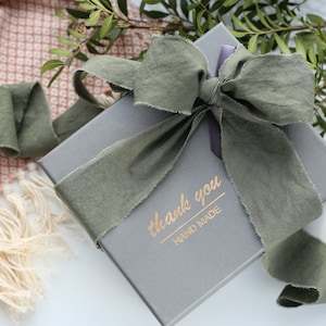 DARK SAGE GREEN hand dyed cotton ribbons for wedding bouquets or invitations / Made in Ukraine