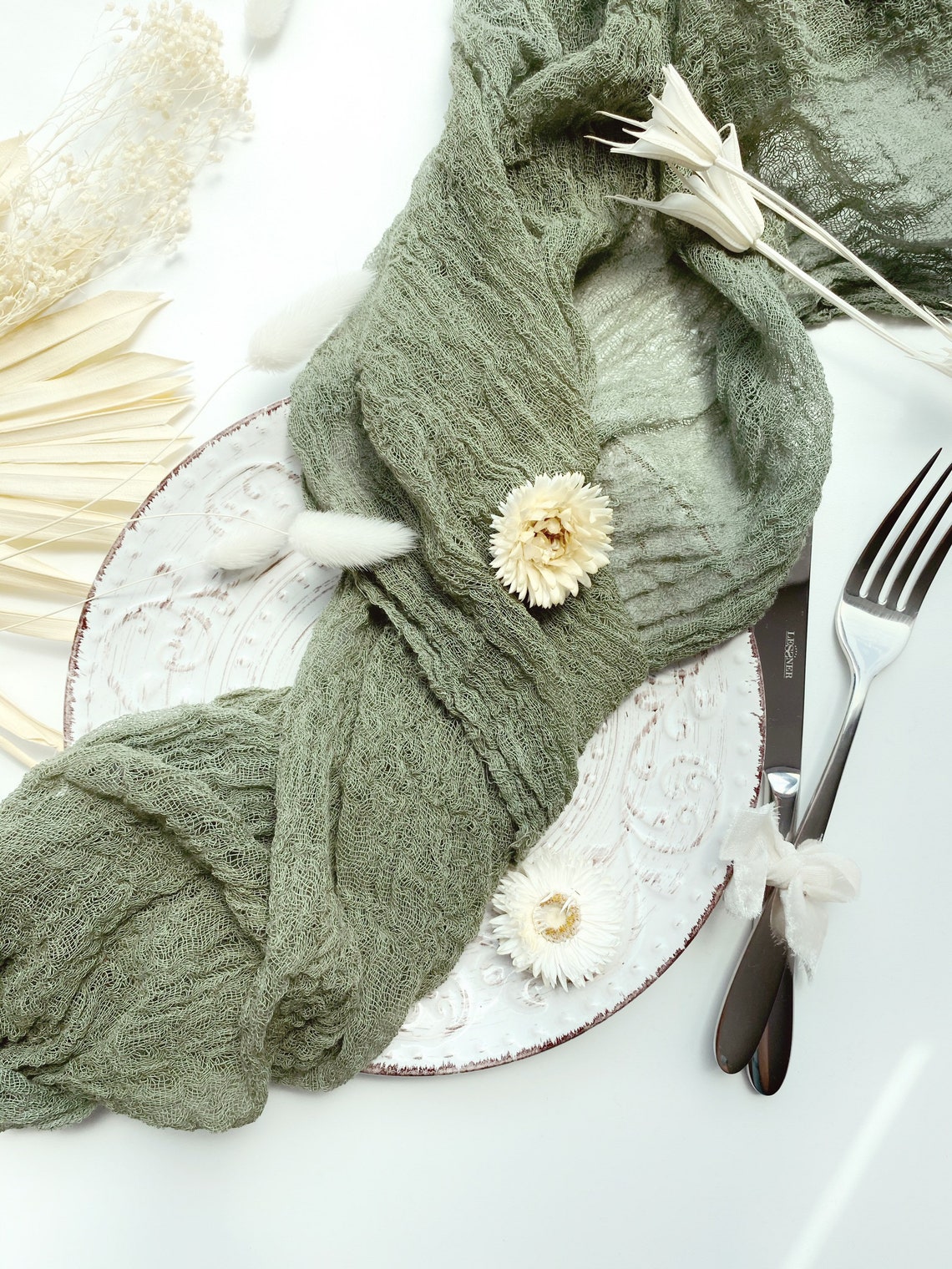 SAGE GREEN cheese cloth runner Rustic gauze runner ECO table Etsy