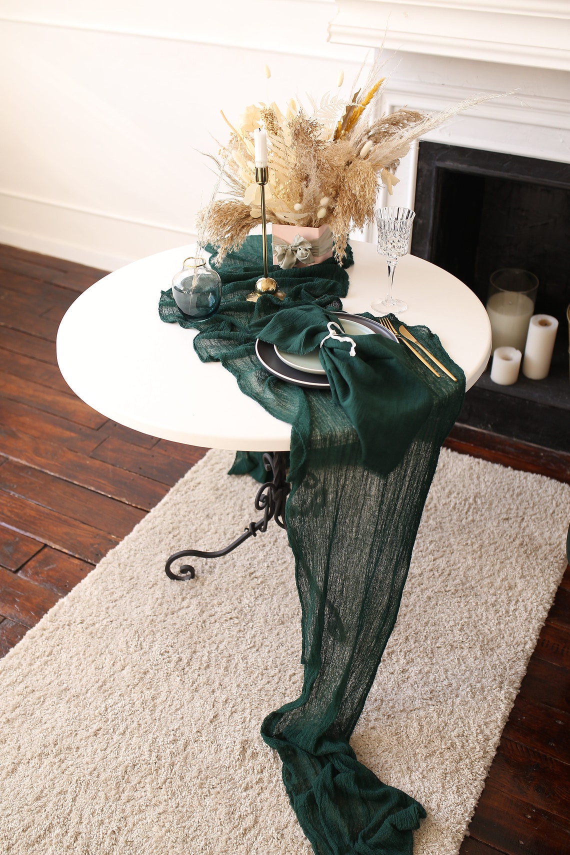 HUNTER GREEN Gauze Table Runner Dark Green Cheesecloth Runner Etsy