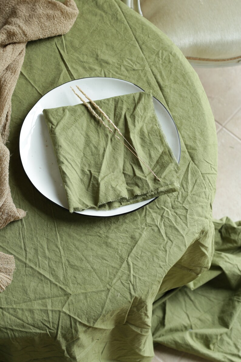 OLIVE cotton napkins / Raw edges / Plant hand dyed / Simple, useful and sustainable made napkins / Made in Ukraine / Green cotton napkins image 7