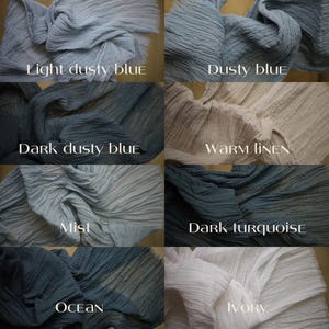 Handmade Cheesecloth Table Runner, Dusty Blue Double Gauze Table Cover, Light and Dark Dusty Blue Color Double Gauze Fabric image 6