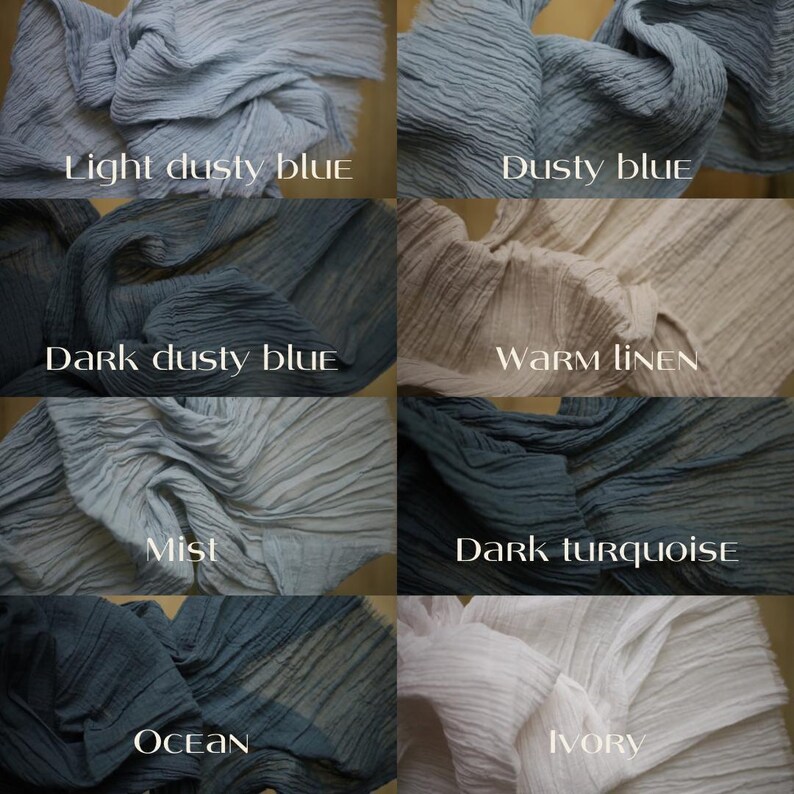 Handmade Cheesecloth Table Runner, Dusty Blue Double Gauze Table Cover, Light and Dark Dusty Blue Color Double Gauze Fabric image 6