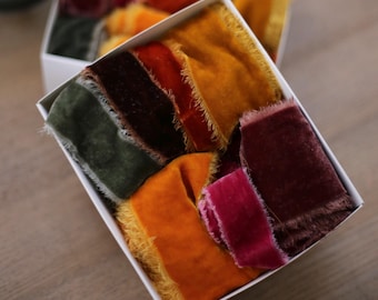 Cinta de terciopelo de seda, cinta teñida a mano con borde deshilachado, cinta para ramo de novia, cinta decorativa, muchos colores.