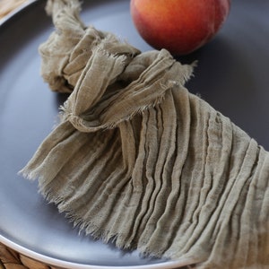 DOUBLE GAUZE cotton napkins with raw edges in olive GROVE color/ Rustic table decor/ Dense gauze napkins / Hand dyed eco-friendly cloth