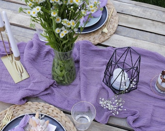 WISTERIA gauze runner / Hand dyed rustic cheesecloth / Made in Ukraine / Eco-friendly cotton runner / Simply and useful table decor