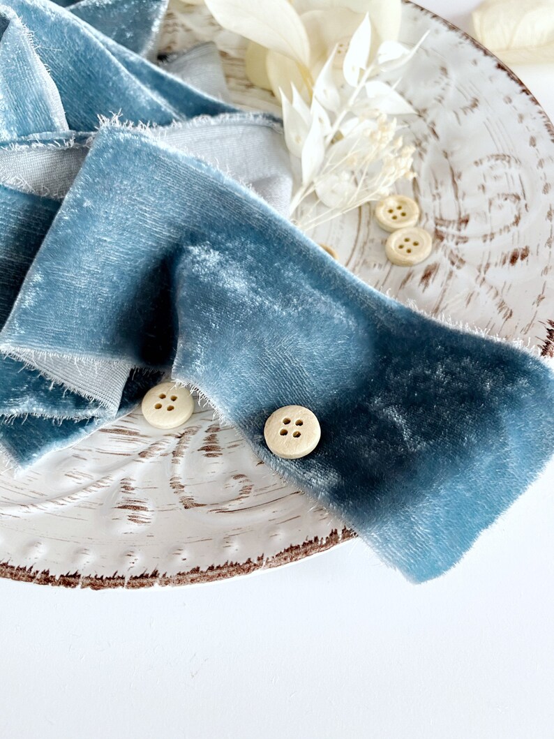 DUSTY BLUE Ribbon Silk Velvet Ribbon Bridal Bouquet Hand Dyed Ribbon Rustic Style Wedding Photography Bouquet Accessories Decorative Ribbon