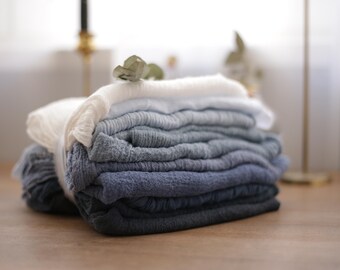 Cotton Gauze Fabric Squares, Arctic Mist Remnants Bundle, 10 Hand Dyed Pieces 60x60 cm