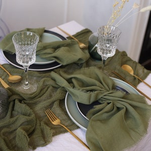Cheesecloth table runner / Romantic wedding decorations / Olive table runner / Wedding cake table decor / Altar cloth / Cloth napkins image 8