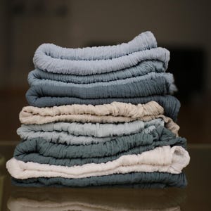 Handmade Cheesecloth Table Runner, Dusty Blue Double Gauze Table Cover, Light and Dark Dusty Blue Color Double Gauze Fabric image 11
