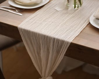 Ivory Gauze Table Runner, Pastel Wedding Decor, Rustic Cheesecloth Backdrop