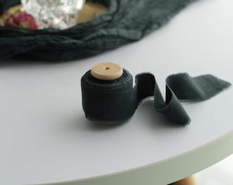 Hand Dyed Cotton Ribbon, 3 Yard Black Fabric Ribbon for Wedding Bouquets, Cotton Ribbon as Decoration for a Gothic Wedding