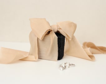 Ruban de soie teint à la main TAN pour bouquet de mariée Ruban de mariage rustique beige Superbe soie + ruban mat en coton