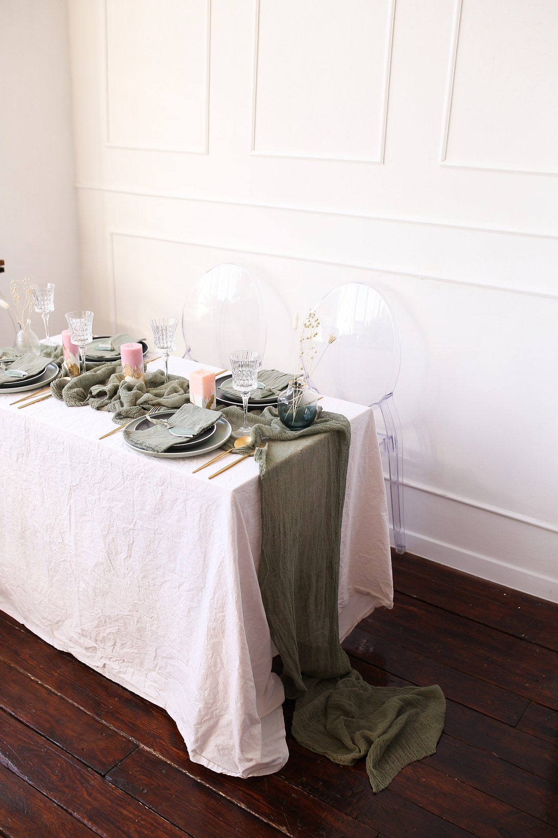 SAGE GREEN Wedding Centerpiece Cheesecloth Runner Green Rustic Etsy