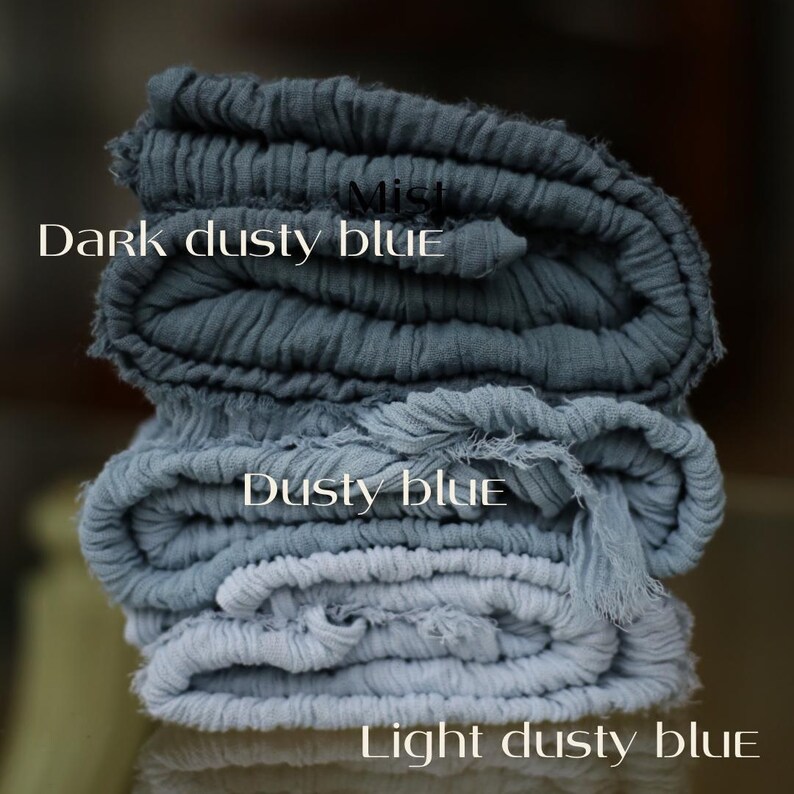 Handmade Cheesecloth Table Runner, Dusty Blue Double Gauze Table Cover, Light and Dark Dusty Blue Color Double Gauze Fabric image 4