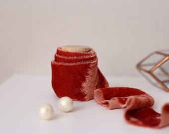 Silk Velvet Hand Dyed Ribbon, Soft Frayed Edge Ribbon on Wooden Spool for Wedding Decor, Gift Wrapping and Photography Styling