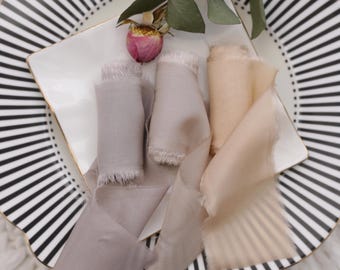Hand Dyed Silk Ribbon – Frayed Edge Ribbon for Rustic Wedding Decor, Gift Wrapping & Bouquets