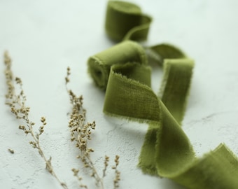 Dispatches from USA / Bright OLIVE hand dyed cotton ribbons for wedding bouquets or invitations / Without spools / Made in Ukraine