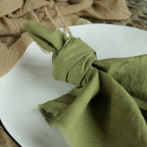 OLIVE cotton napkins / Raw edges / Plant hand dyed / Simple, useful and sustainable made napkins / Made in Ukraine / Green cotton napkins image 3