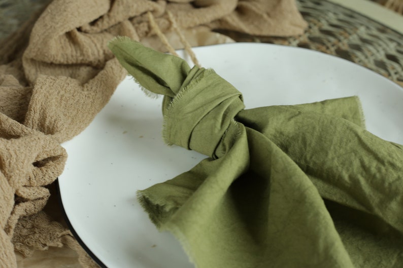 OLIVE cotton napkins / Raw edges / Plant hand dyed / Simple, useful and sustainable made napkins / Made in Ukraine / Green cotton napkins image 3