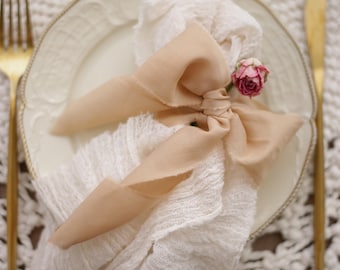 Silk Ribbon for Napkin Ties, Hand Dyed Wedding Table Ribbon, Frayed Edge Styling Ribbon for Place Settings and Menus