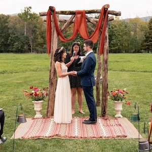 Runner da matrimonio in garza di terracotta, fondale in cotone ecologico, decorazione rustica per arco nuziale, centrotavola da matrimonio in stile boho