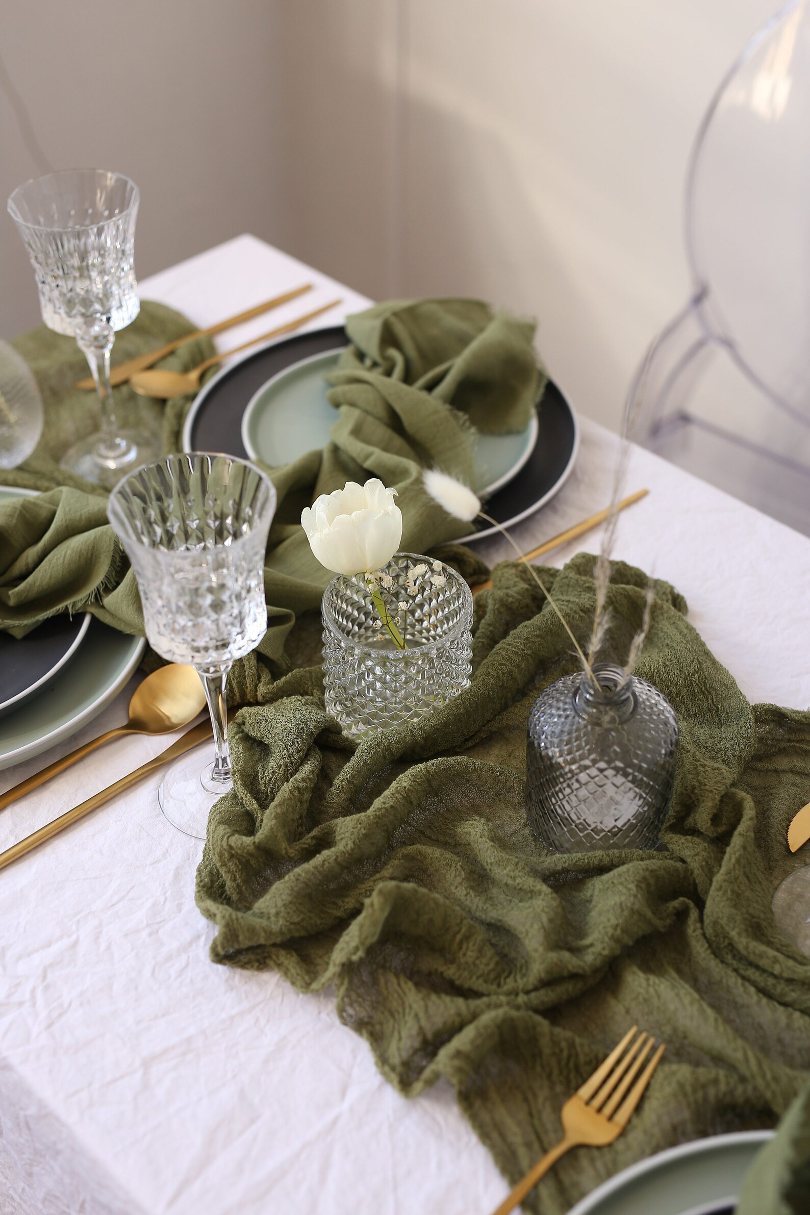 OLIVE GREEN Cheesecloth Hand Dyed Runner Light Green Olive Etsy