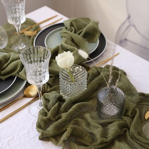 Cheesecloth table runner / Romantic wedding decorations / Olive table runner / Wedding cake table decor / Altar cloth / Cloth napkins image 5