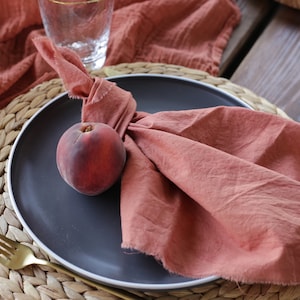 Premium cotton napkins CANYON CLAY color with raw edges / Hand dyed cotton napkins in rustic style