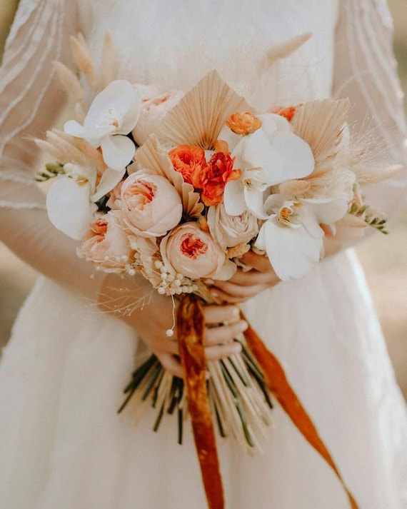 Bouquet Ribbon, Burnt Orange Silk Velvet Ribbon, Hand Dyed Wedding Bouquet Ribbon on Wooden Spool, Luxury Floral Styling & Rustic Fall Decor