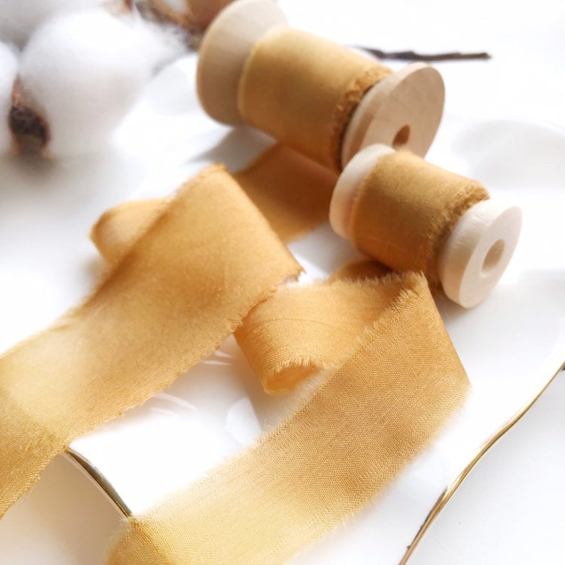 MUSTARD color hand dyed silk ribbon for bridal bouquet Etsy