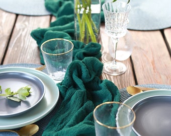 HUNTER GREEN gauze table runner / Dark Green Cheesecloth Runner Green Gauze Eco Tablecloth Housewarming Gift Summer Table Decor Runner