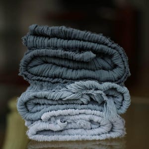 Handmade Cheesecloth Table Runner, Dusty Blue Double Gauze Table Cover, Light and Dark Dusty Blue Color Double Gauze Fabric image 1