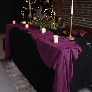 PLUM gauze runner with crinkle texture / rustic wedding decor / hand dyed cheesecloth image 8