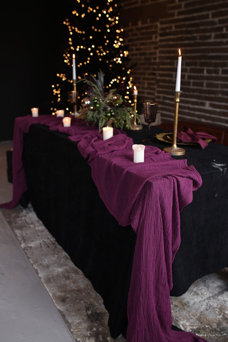 PLUM gauze runner with crinkle texture / rustic wedding decor / hand dyed cheesecloth image 8