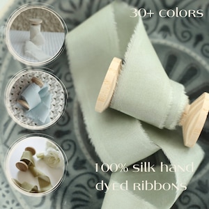 SAGE GREEN hand dyed silk ribbon for bridal bouquet  Wedding silk ribbon grey green color 100% silk ribbon