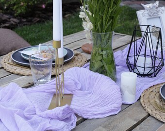 DOUBLE GAUZE table runner in light VIOLET colour/Thick gauze fabric with crinkled texture / Gauze napkins in same cloth and color