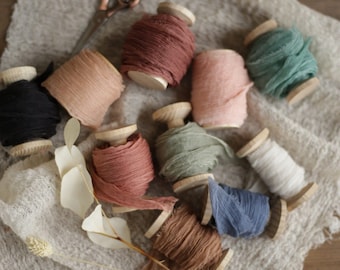 Hand Dyed Crinkle Silk Ribbon: Frayed Edge Wedding Decor