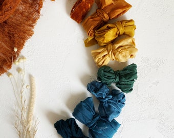 Set of frayed edge silk ribbons / hand-dyed ribbons with natural dyes / set of 8 ribbons of different widths and lengths from 1 yard