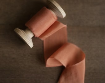 Terracotta Silk Ribbon: Hand-Dyed Matte Wedding Bouquet Ribbon, 3 Yards