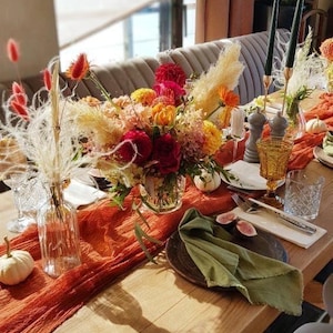 Burnt Orange Cheesecloth Table Runner, Terracotta Hand Dyed Gauze for Fall Wedding Decor